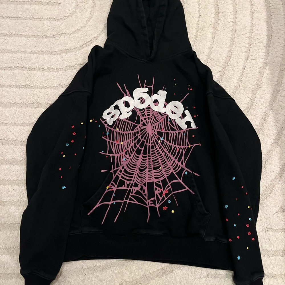 Black Hoodie with Pink Web Design
